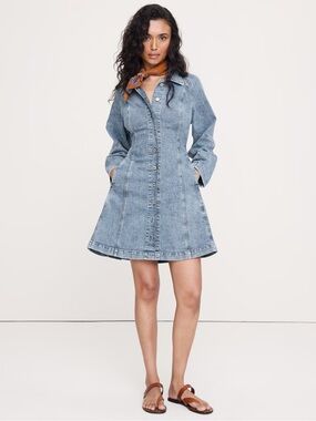NWT Light Washed Seamed Denim Mini Dress Sz 0